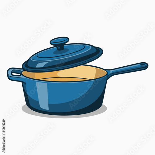 This modern blue cooking pot features an elegant design with a lid, perfect for both aesthetic appeal and practical use in contemporary culinary settings.
