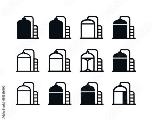 Industrial Icon Variations. Industrial site. Icon set. Set Logo