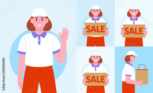 A cheerful and friendly salesperson presenting great sales offers, showcasing the essence of retail and customer interaction, aimed at enhancing shopping experiences and sales promotions.
