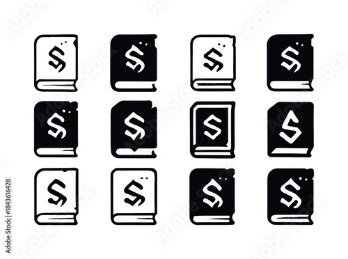 Ancient Tome Icons. dusty tome. Icon set. Set Logo of dusty tome