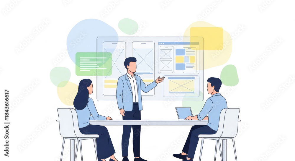 Fototapeta premium Team Presentation with Project Board in Meeting Room