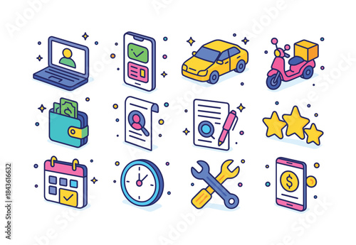 Gig Economy Icons. Gig Economy. Colorful isometric vector icons