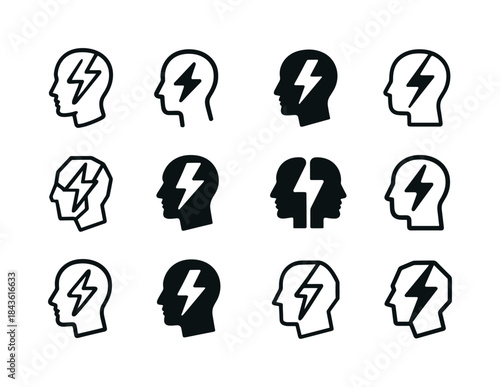 Mental Game Icons. Winning the mental game. Icon set. Set Logo o