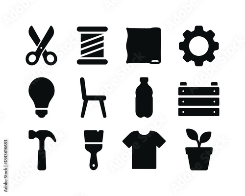 Upcycling Icon Set. Upcycling design. Solid icon set of upcyclin