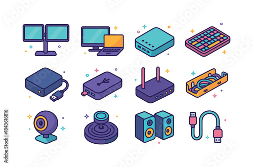 Tech Setup Icons. Tech setups. Colorful isometric vector icons s