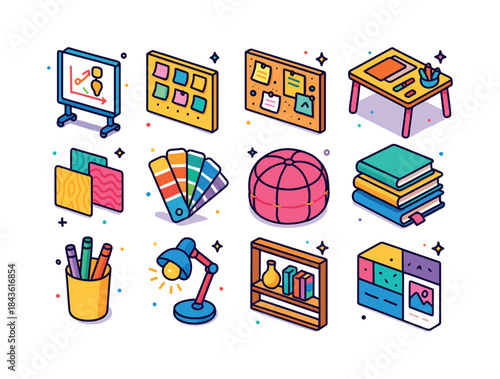 Colorful Creative Icons. Creative zones. Colorful isometric vect