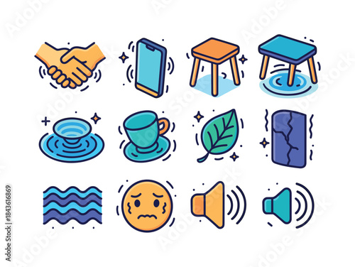 Vibrant Tremor Icons. Tremor. Colorful isometric vector icons se