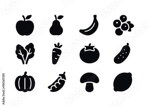 Fresh Produce Icons. Fresh Produce. Solid icon set of Fresh Prod