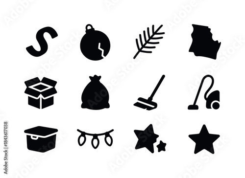 Holiday Cleanup Icons. Holiday Aftermath. Solid icon set of Holi