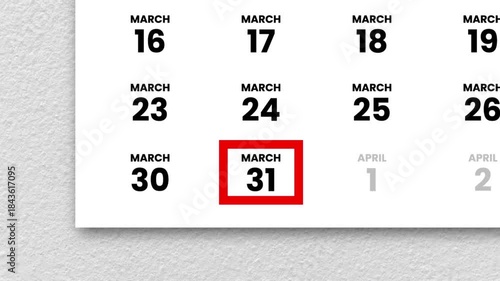 The date March 31, 2026 marked with a red cursor on the wall animation