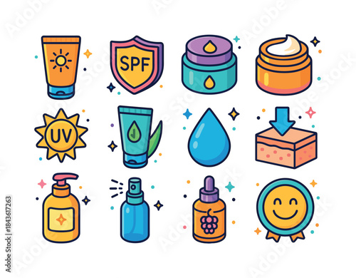 Skin Protection Icons. Skin and protection. Colorful isometric v