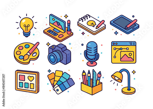 Colorful Creator Icons. Creator. Colorful isometric vector icons