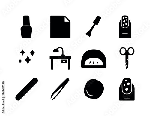 Foil Nails Icon Set. Foil Nails. Solid icon set of Foil Nails: n