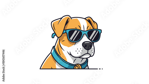 Cool cartoon dog wearing stylish blue sunglasses and a collar.