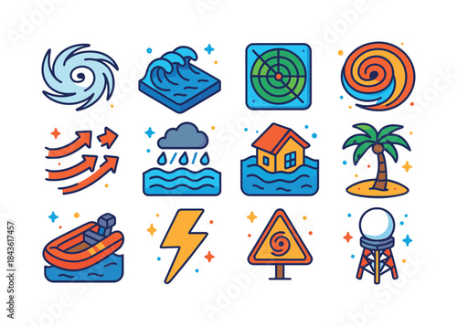 Tropical Cyclone Icons. Tropical Cyclones. Colorful isometric ve
