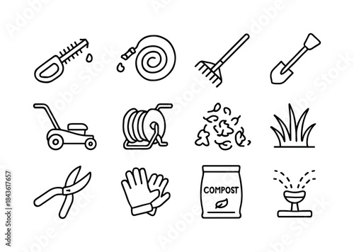 Yard Tools Icons. Yard Maintenance. Line icon set of Yard Mainte