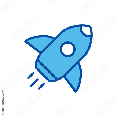 Rocket In Blue Style, Vector Illustration