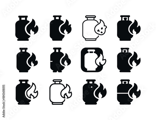 Leaking Gas Cylinder Icons. unsafe equipment. Icon set. Set Logo