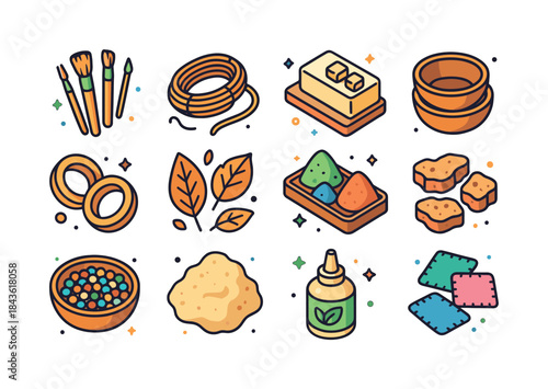 Eco Crafting Icons. Eco Crafting Supplies. Colorful isometric ve