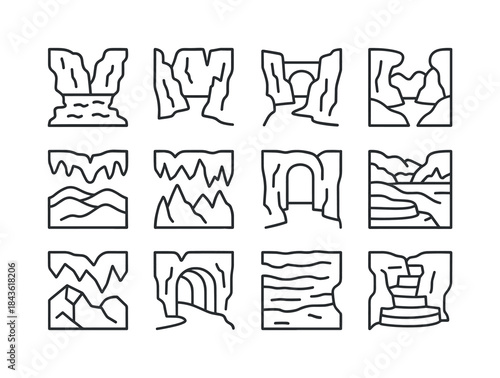 Subterranean Icon Set. Subterranean Landscapes. Line icon set of