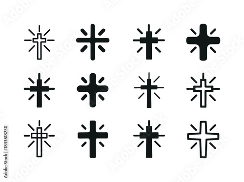 Radiant Faith Icons. Faith in Jesus. Icon set. Set Logo of faith