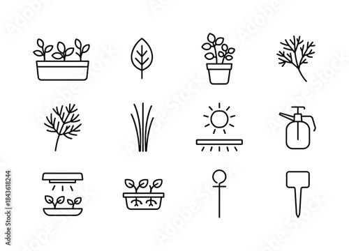 Indoor Herb Icons. Indoor herb garden. Line icon set of Indoor h