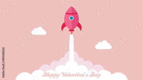 Minimalist Pink Rocket Launch Illustration Celebrating Happy Valentines Day
