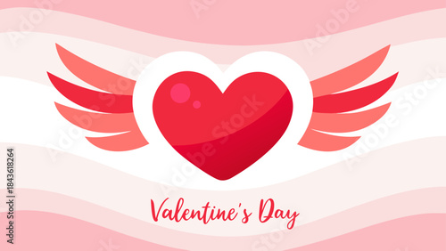 A beautiful vector illustration of a flying red heart with stylized wings perfect for celebrating Valentine's Day love and romance