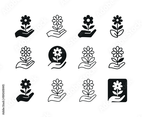 Floral Icon Set. Greet with flowers. Icon set. Set Logo of Greet