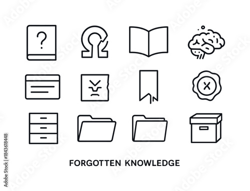 Line Icons of Lost Knowledge. Forgotten knowledge. Line icon set