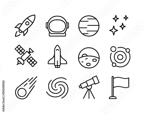 Space Exploration Icons. Space exploration. Line icon set of spa