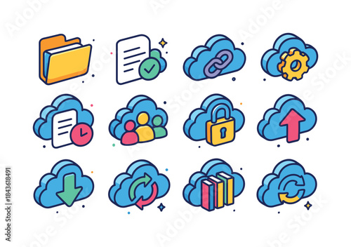 Isometric Cloud Icons. Cloud Collaboration. Colorful isometric v
