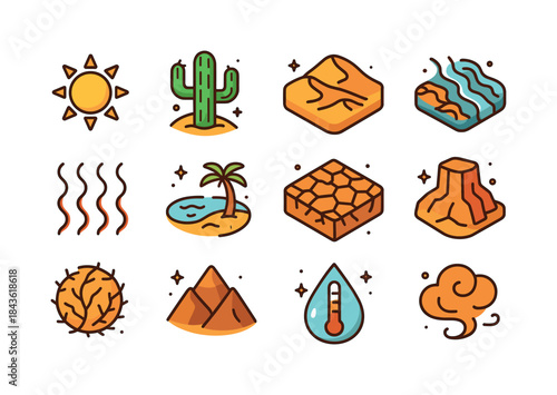 Colorful Desert Elements. Dry climate. Colorful isometric vector