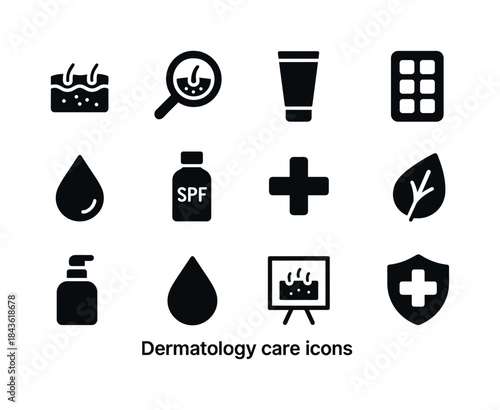 Dermatology Icon Set. Dermatology care. Solid icon set of dermat