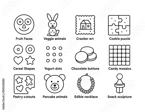 Creative Snack Icons. Snack creations. Line icon set of snack cr