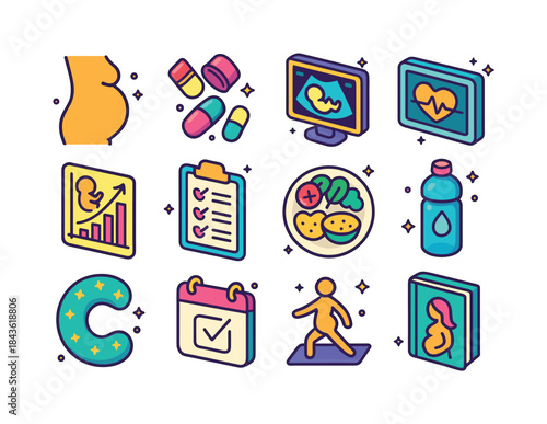 Prenatal Care Icons. prenatal care. Colorful isometric vector ic
