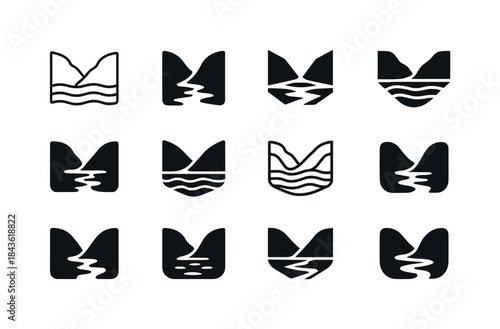 Flooded Valley Icons. Flooded Valley. Icon set. Set Logo of floo