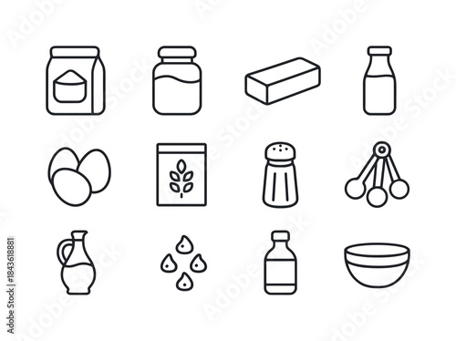 Bakery Ingredients Icons. Bakery Ingredients. Line icon set of B