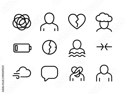 Emotional Struggle Icons. Emotional struggle. Line icon set of e