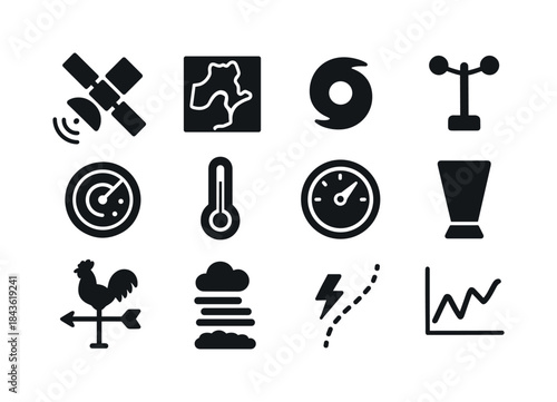 Meteorology Icon Grid. Meteorology. Solid icon set of Meteorolog