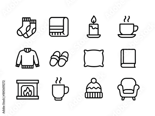 Cozy Comfort Icons. Cozy Comfort. Line icon set of Cozy Comfort: