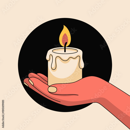 A serene hand cradles a glowing candle, showcasing the flickering flame and drips of wax, symbolizing warmth, comfort, and tranquility in any environment.