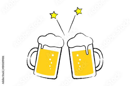 手描きのビールで乾杯のアイコン