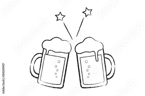 手描きのビールで乾杯のアイコン