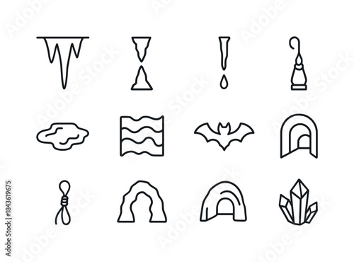 Cavern Icon Set. Cavern Details. Line icon set of Cavern Details