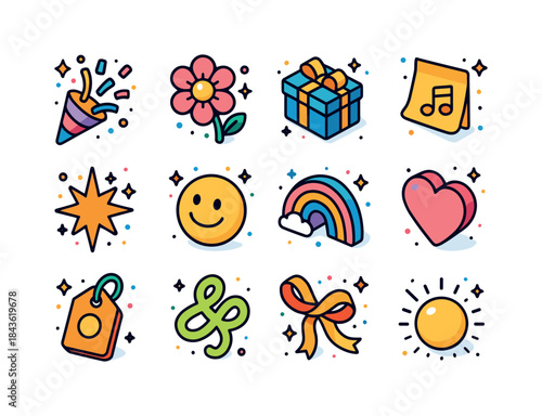 Colorful Surprise Icons. Cheerful surprises. Colorful isometric