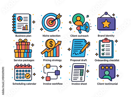 Colorful Consulting Icons. Building personal consulting business
