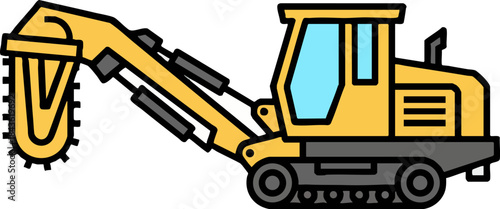 Heavy Construction Trencher Machine Flat Icon Illustration