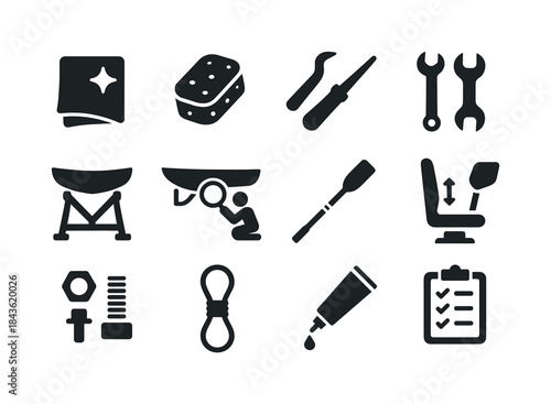 Boat Maintenance Icons. boat maintenance. Solid icon set of boat
