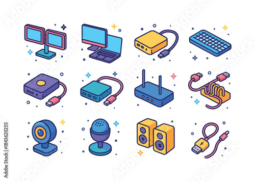 Tech Setup Icons. Tech setups. Colorful isometric vector icons s